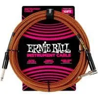 Ernie Ball 6470 Шнур инструментальный JACK 1/4" (прямой) ⇔ JACK 1/4" (угловой), 3м, оранжевый/чёрный