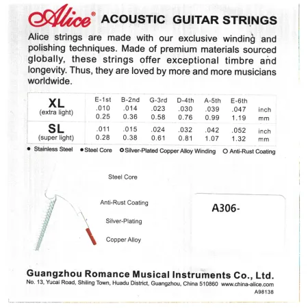 Alice A306-SL-3 Отдельная струна №3 для акустической гитары, super light, калибр 024