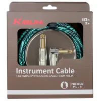 Kirlin IWB-202PFGL 3M WBT Шнур гитарный JACK 1/4"(прямой) ⇔ JACK 1/4"(угловой), 3 м, бирюзовая волна